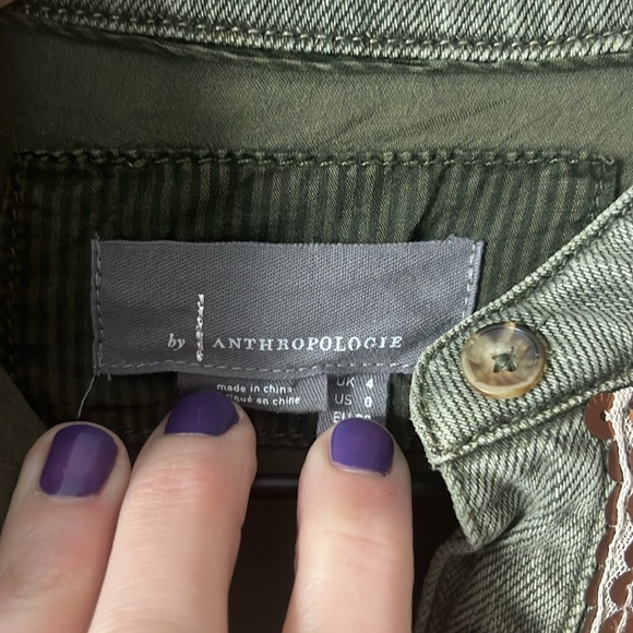 Anthropologie sequin button down olive green women’s size 0 - Picture 5 of 8